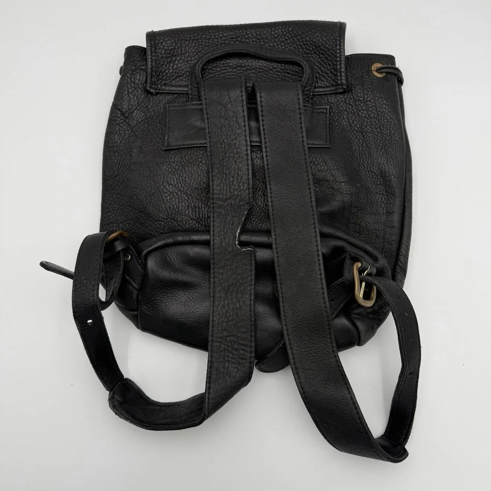VTG Genuine Leather Rucksack Backpack Black Travel 12